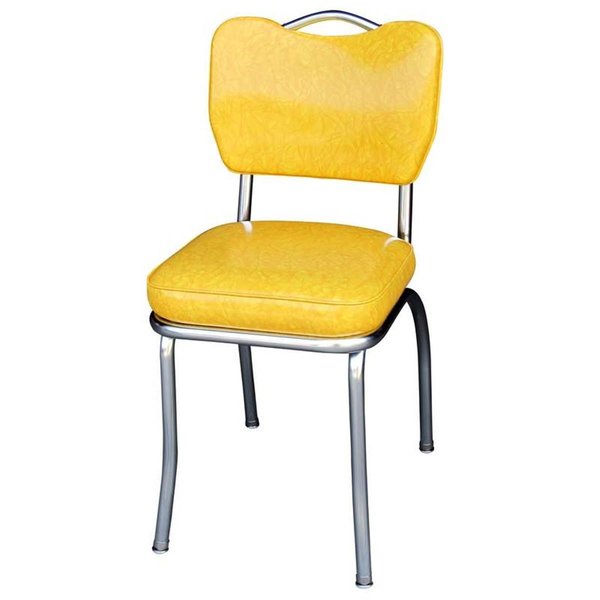 Richardson Seating Corp Richardson Seating Corp 4261CIY 4261 Handle Back Diner Chair -Cracked Ice Yellow- with 2 in. Box Seat  - Chrome 4261CIY